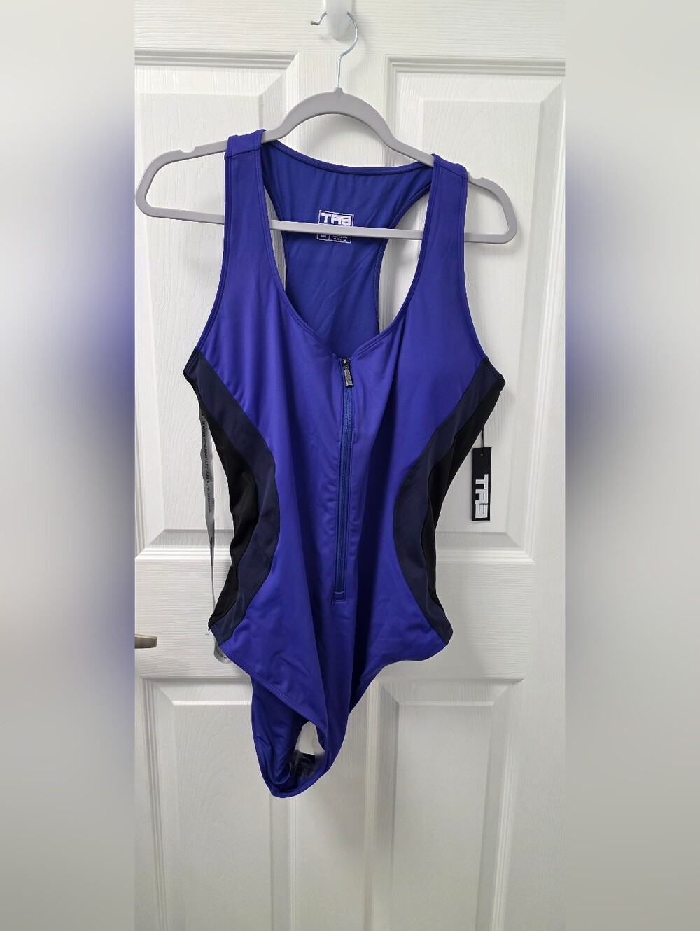 TA3 Scoopy Seamed Zip Contour Ultramarine Black One Piece Swimsuit 2x Short